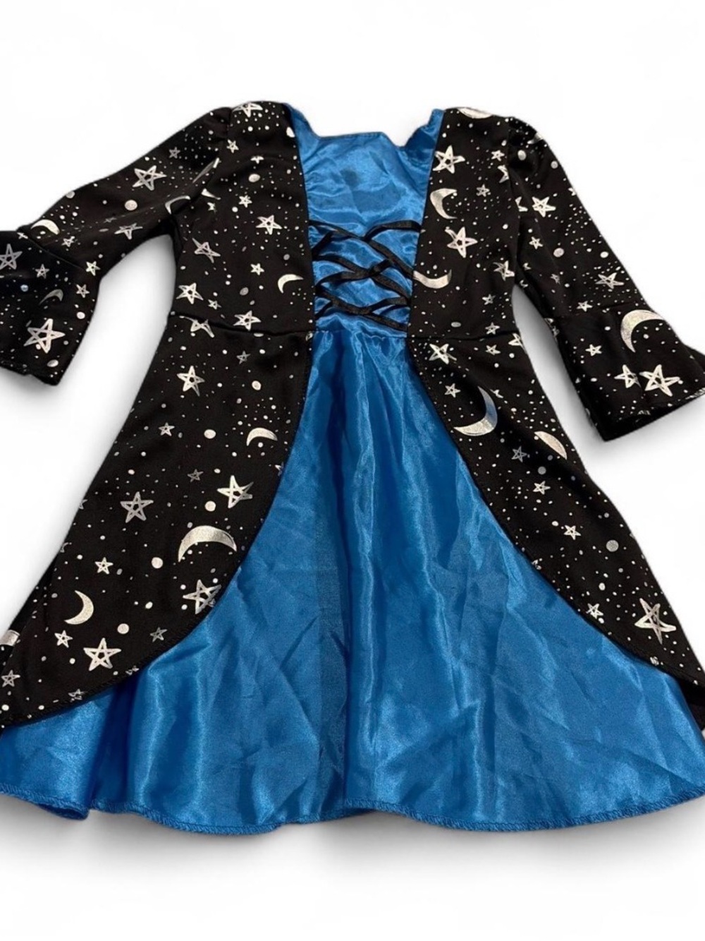 Blue & Black Starry Witch Costume Dress for Kids Sz T3 in excellent condition